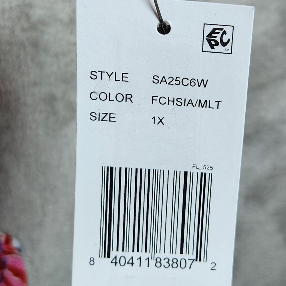 Calessa Womens 1X Floral Patchwork Button Up Mock Neck Shirt Fuchsia‎ Colorful - Picture 4 of 8